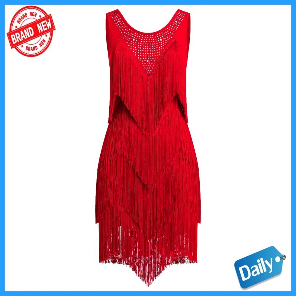 Rhinestone Fringe Dance Dress Ballroom Latin Tassel Flapper Costume